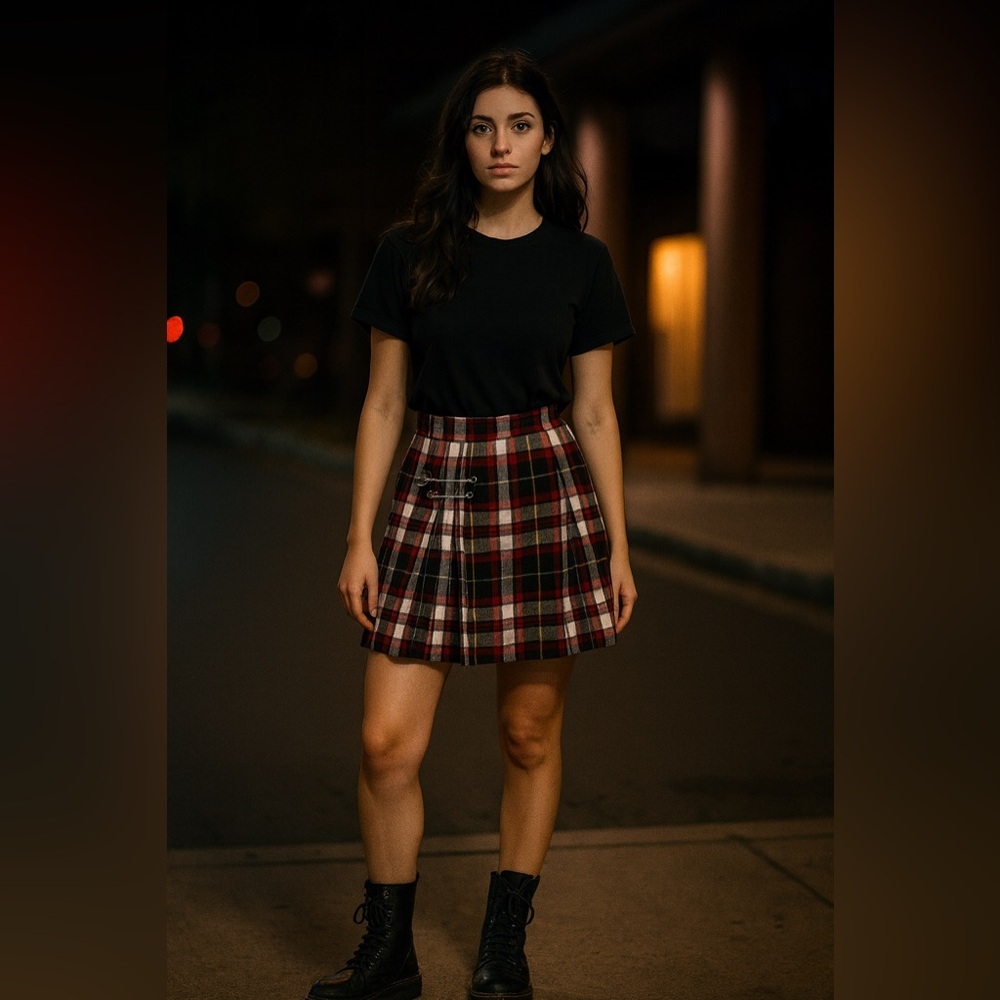 Vintage Red and Green Plaid A-Line Skirt